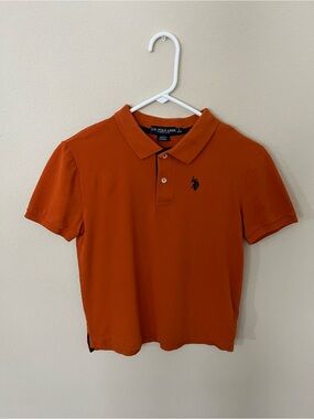 U.S. Polo Assn. Boys Orange Pique Polo Shirt Large 10/12 Short Sleeve School Uni